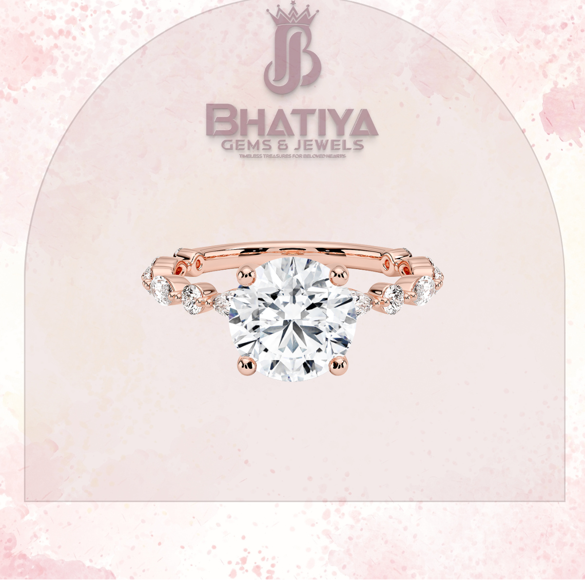 Luxury Diamond Engagement Ring – 14K Yellow Gold with Diamond Cluster Band Solitaire with Sparkling Accents