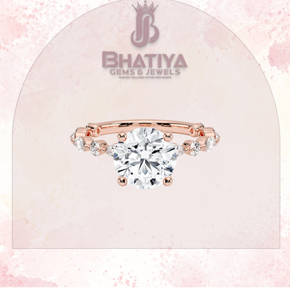 Luxury Diamond Engagement Ring – 14K Yellow Gold with Diamond Cluster Band Solitaire with Sparkling Accents
