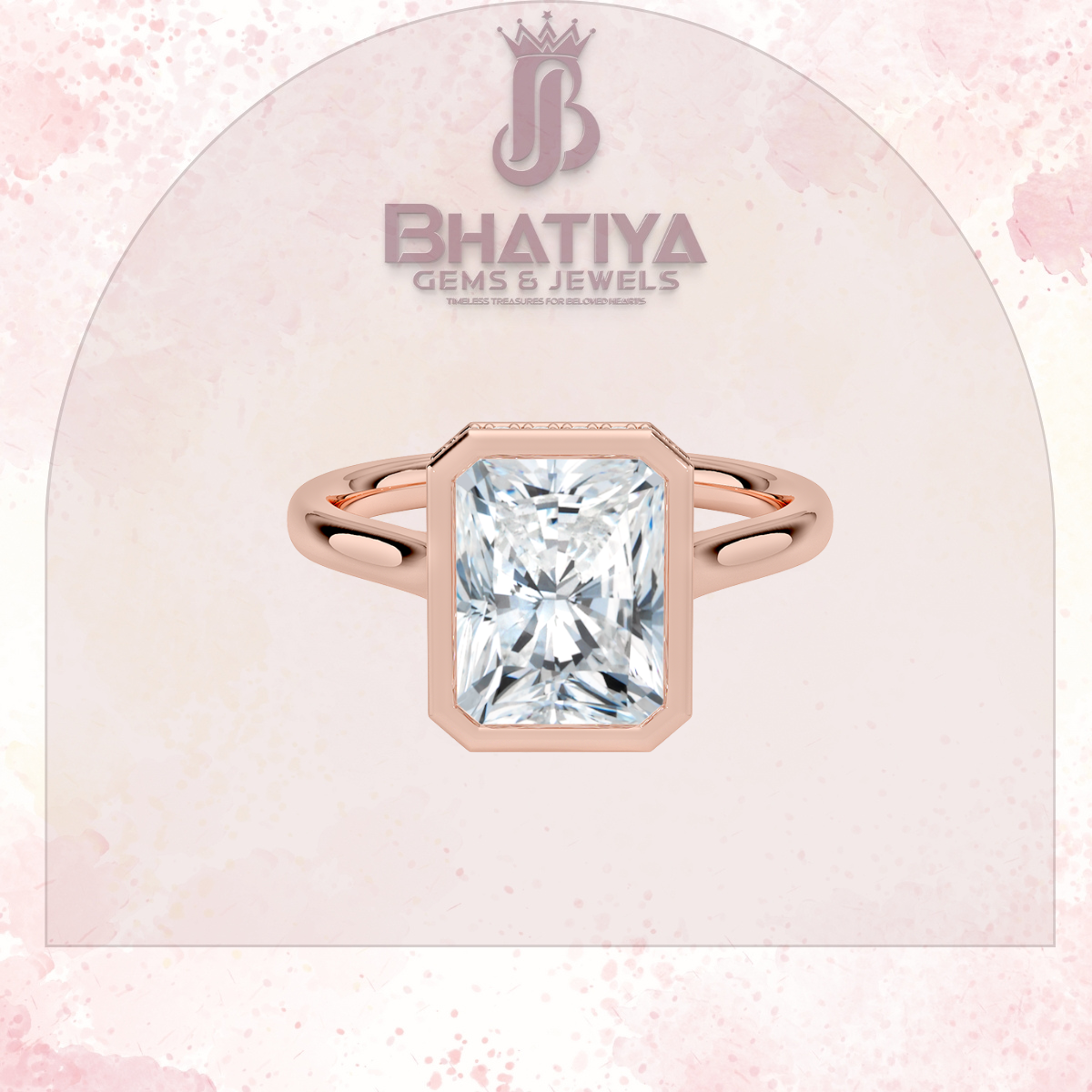 Radiant Elegance luxury Cut Diamond Ring in Yellow Gold Bezel Setting