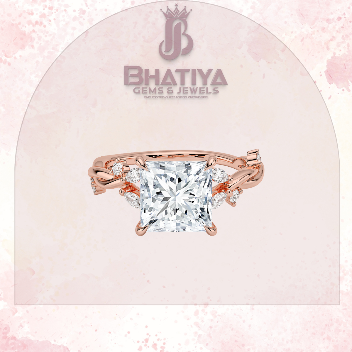 Engagement Ring in 14K Gold with Twisted Vine Band & Marquise Accents