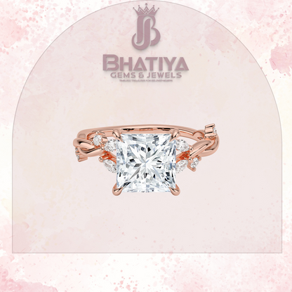 Engagement Ring in 14K Gold with Twisted Vine Band & Marquise Accents