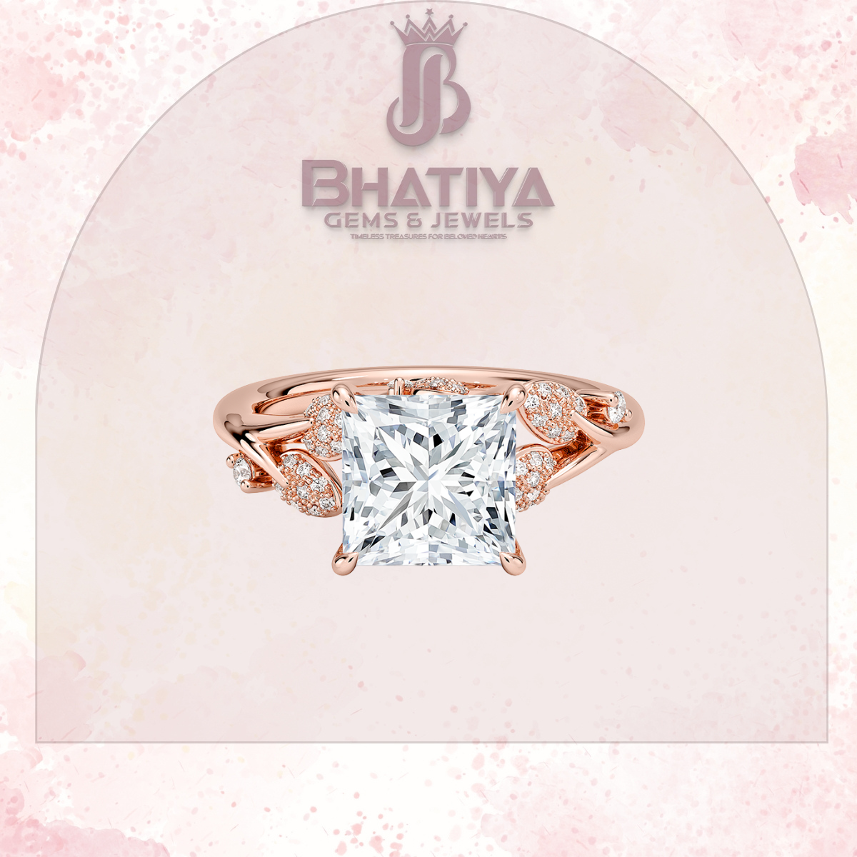 Timeless Elegance Solitaire Ring with Diamond Leaf Accents 14K Gold