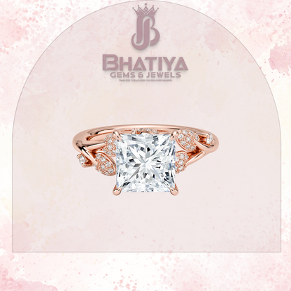 Timeless Elegance Solitaire Ring with Diamond Leaf Accents 14K Gold