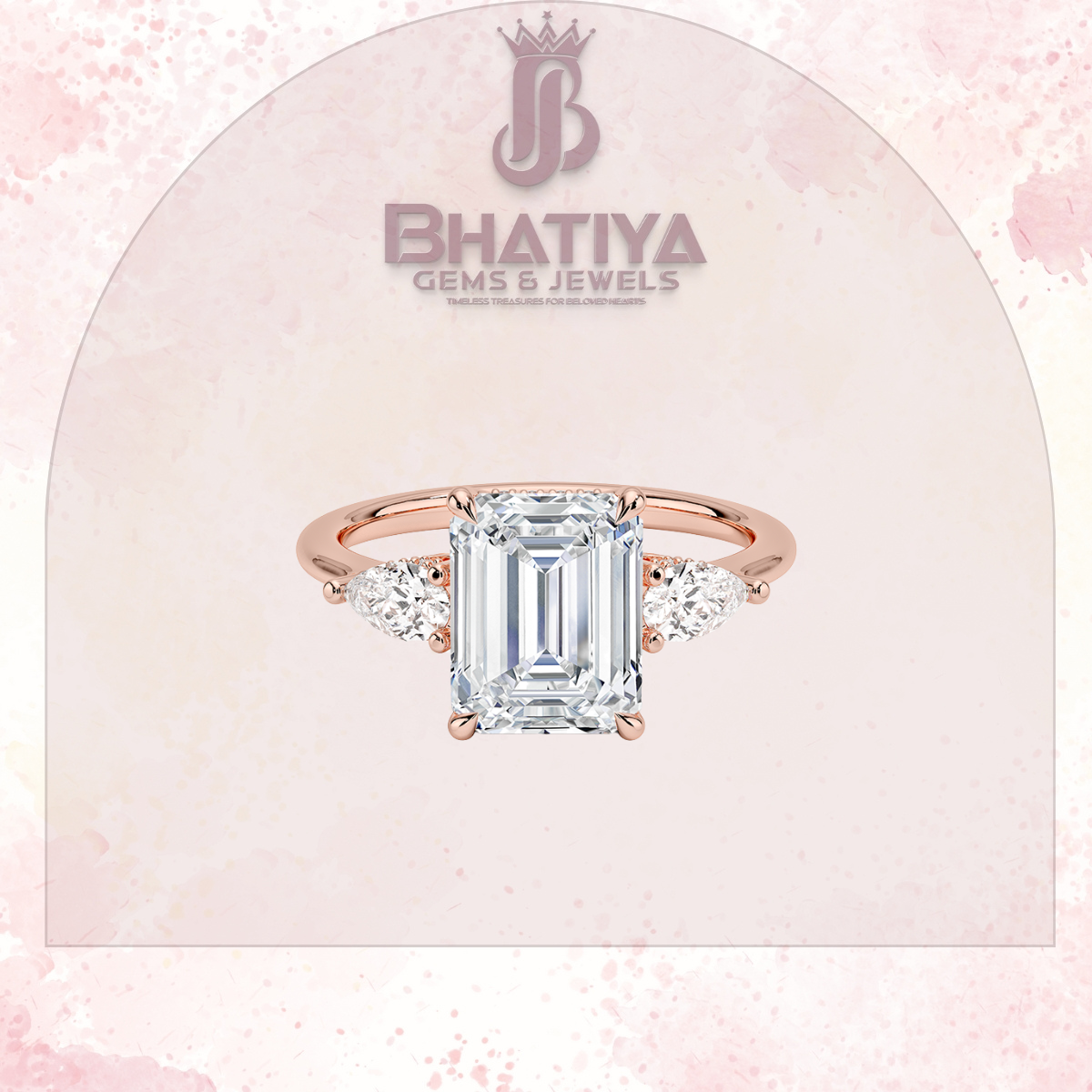 Elegant Diamond Engagement Ring – 14K Yellow Gold with Side Pear-Shaped Diamonds Luxury Fine Jewelry by Bhatiya Gems & Jewels