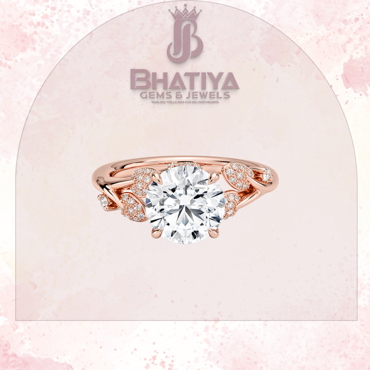 Timeless Elegance Solitaire Ring with Diamond Leaf Accents 14K Gold