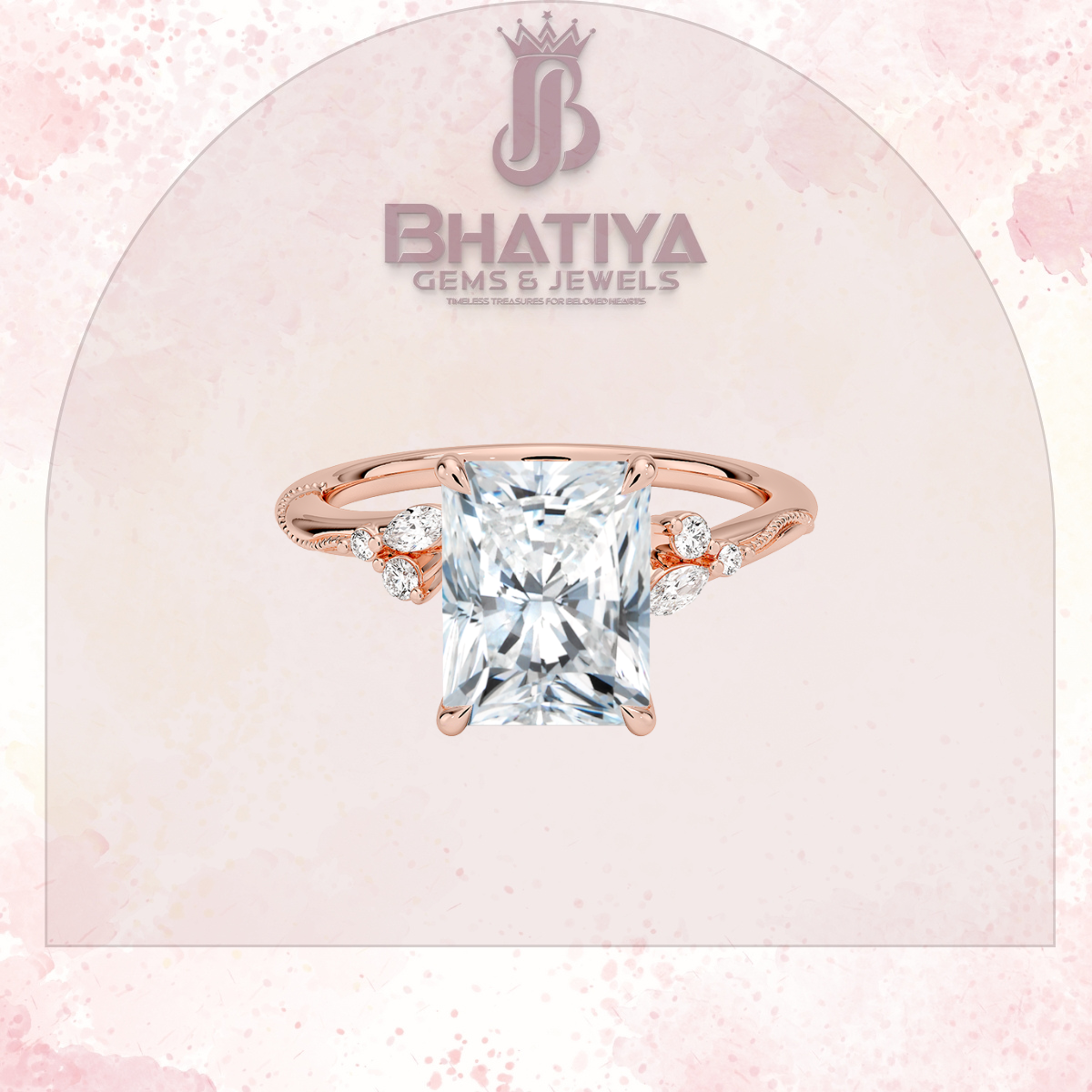 Vintage-Inspired Diamond Engagement Ring – 6-Prong Setting with Side Accents in Yellow Gold