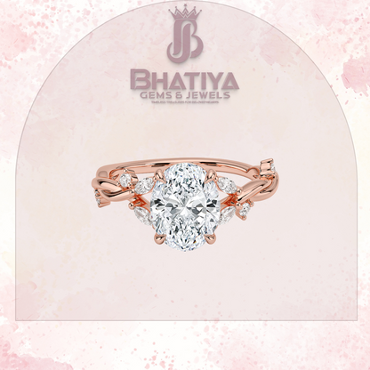 Engagement Ring in 14K Gold with Twisted Vine Band & Marquise Accents