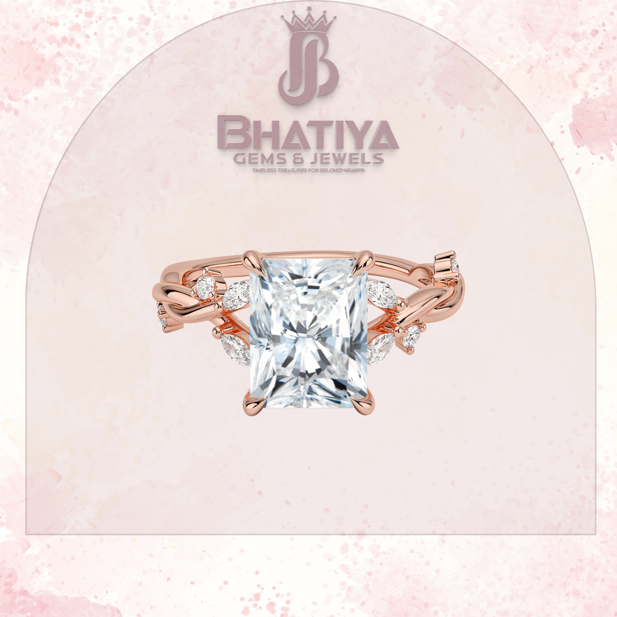 Engagement Ring in 14K Gold with Twisted Vine Band & Marquise Accents
