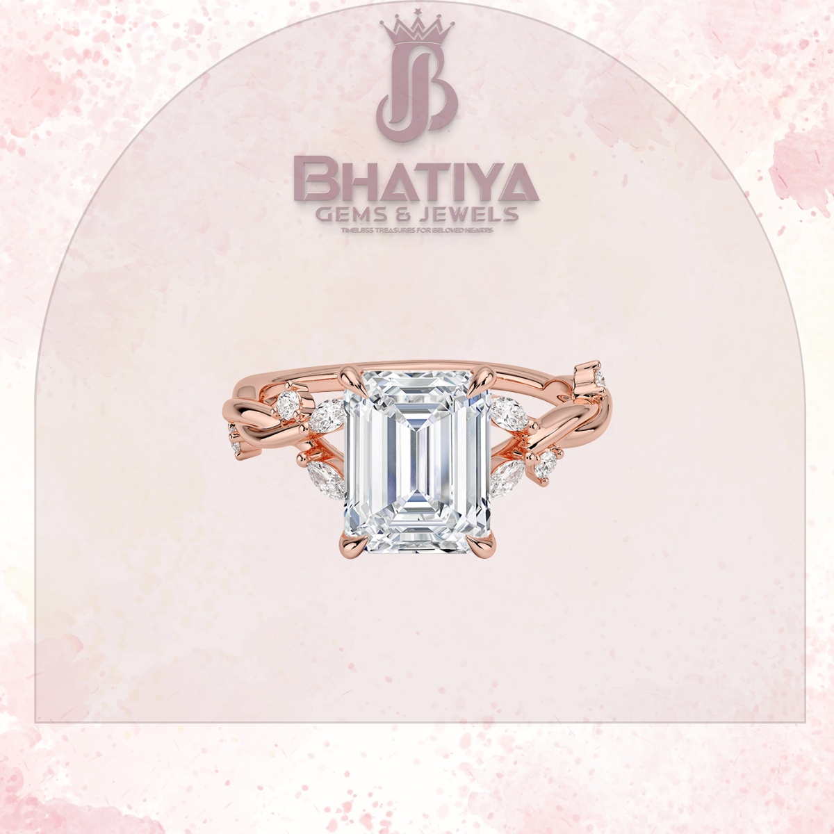 Engagement Ring in 14K Gold with Twisted Vine Band & Marquise Accents