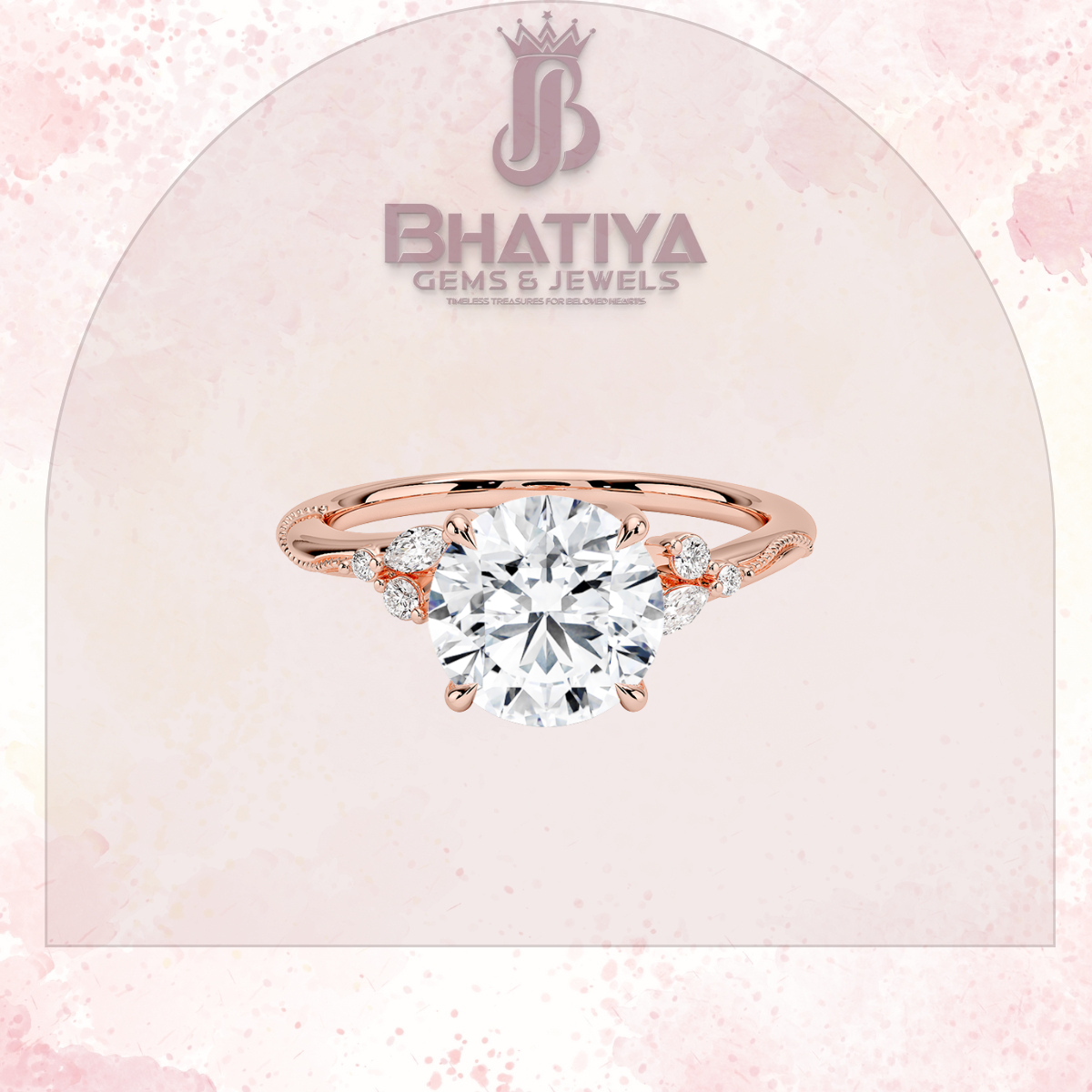 Vintage-Inspired Diamond Engagement Ring – 6-Prong Setting with Side Accents in Yellow Gold
