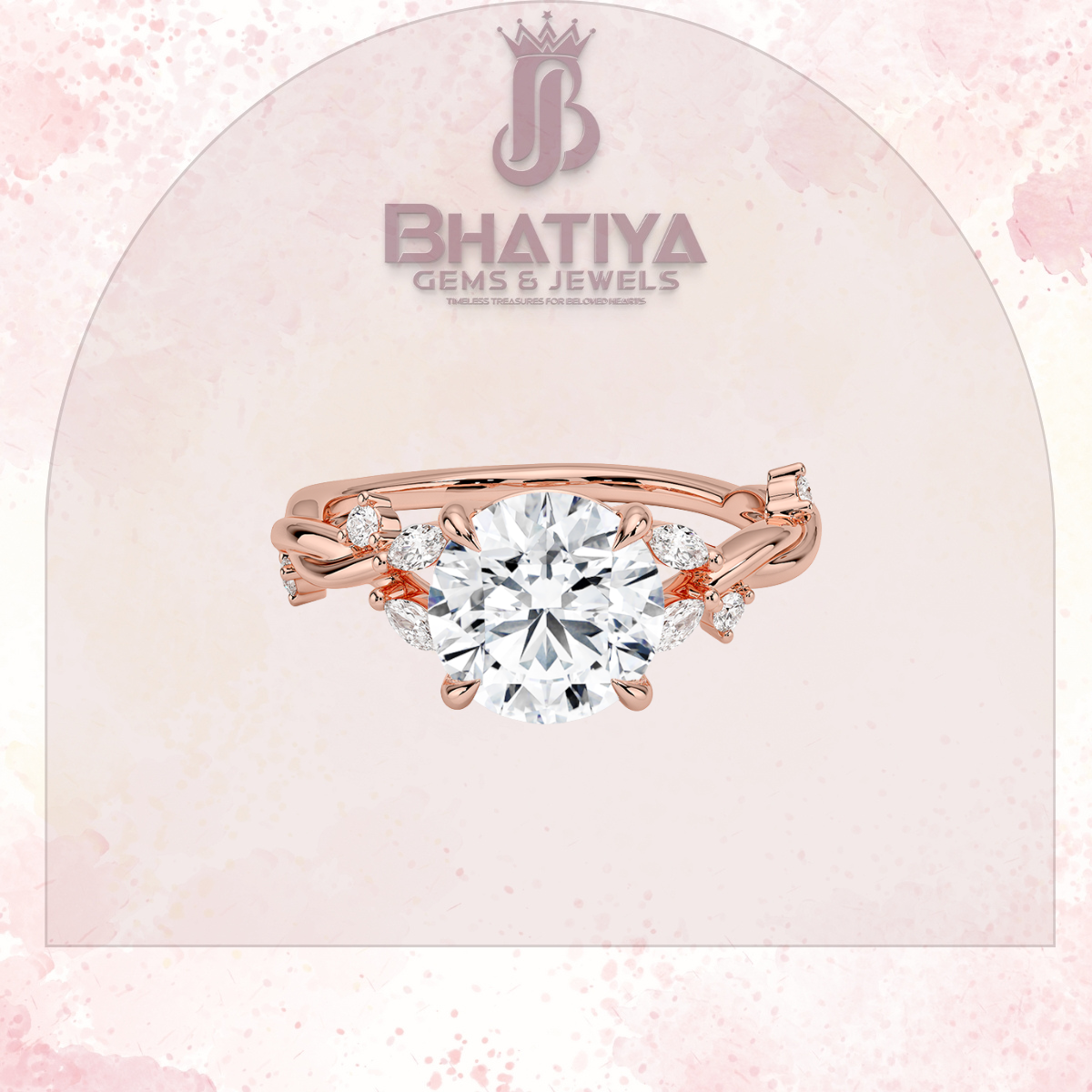 Engagement Ring in 14K Gold with Twisted Vine Band & Marquise Accents