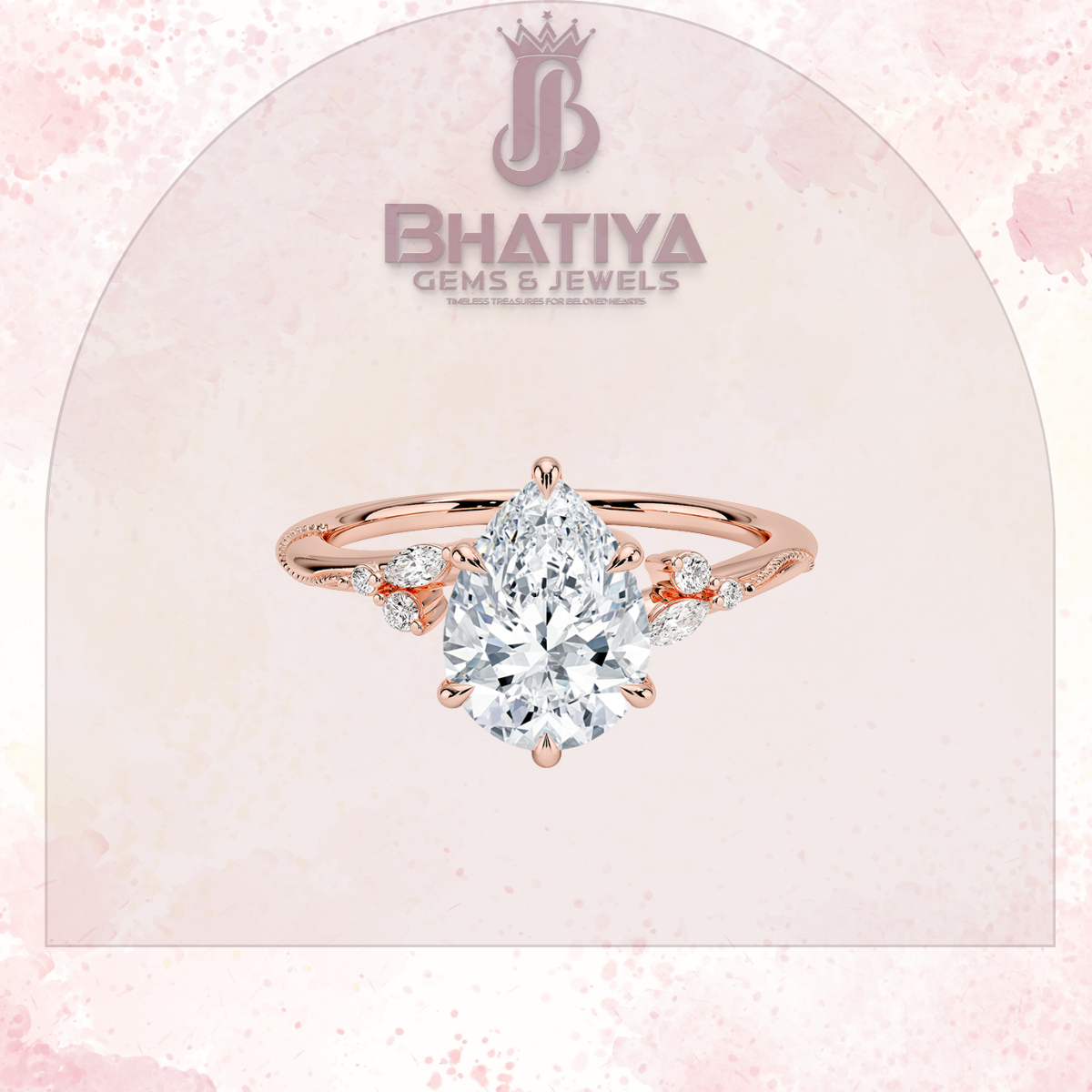 Vintage-Inspired Diamond Engagement Ring – 6-Prong Setting with Side Accents in Yellow Gold