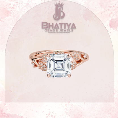 Timeless Elegance Solitaire Ring with Diamond Leaf Accents 14K Gold