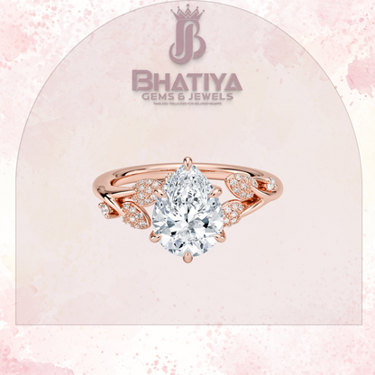 Timeless Elegance Solitaire Ring with Diamond Leaf Accents 14K Gold