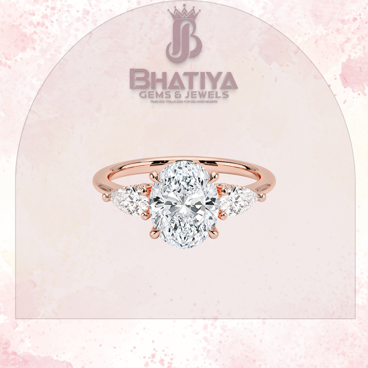 Elegant Diamond Engagement Ring – 14K Yellow Gold with Side Pear-Shaped Diamonds Luxury Fine Jewelry by Bhatiya Gems & Jewels