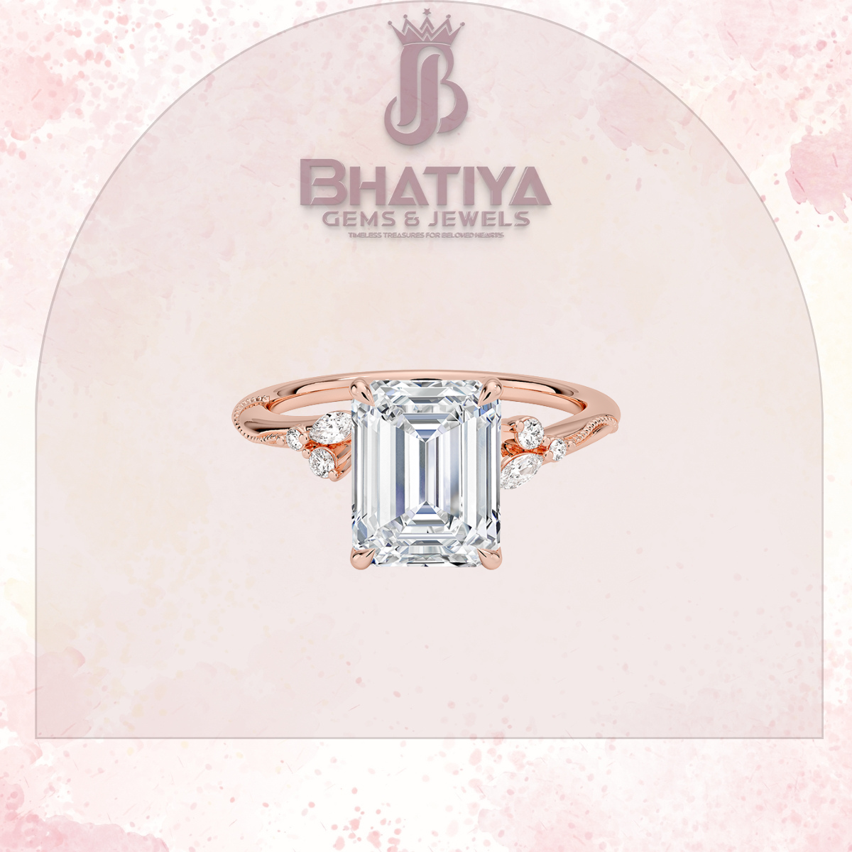 Vintage-Inspired Diamond Engagement Ring – 6-Prong Setting with Side Accents in Yellow Gold