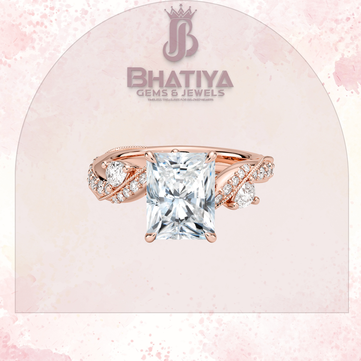 Royal Radiance Diamond Ring – 14K Gold Plated with Twisted Pave Band For Men's and Woman