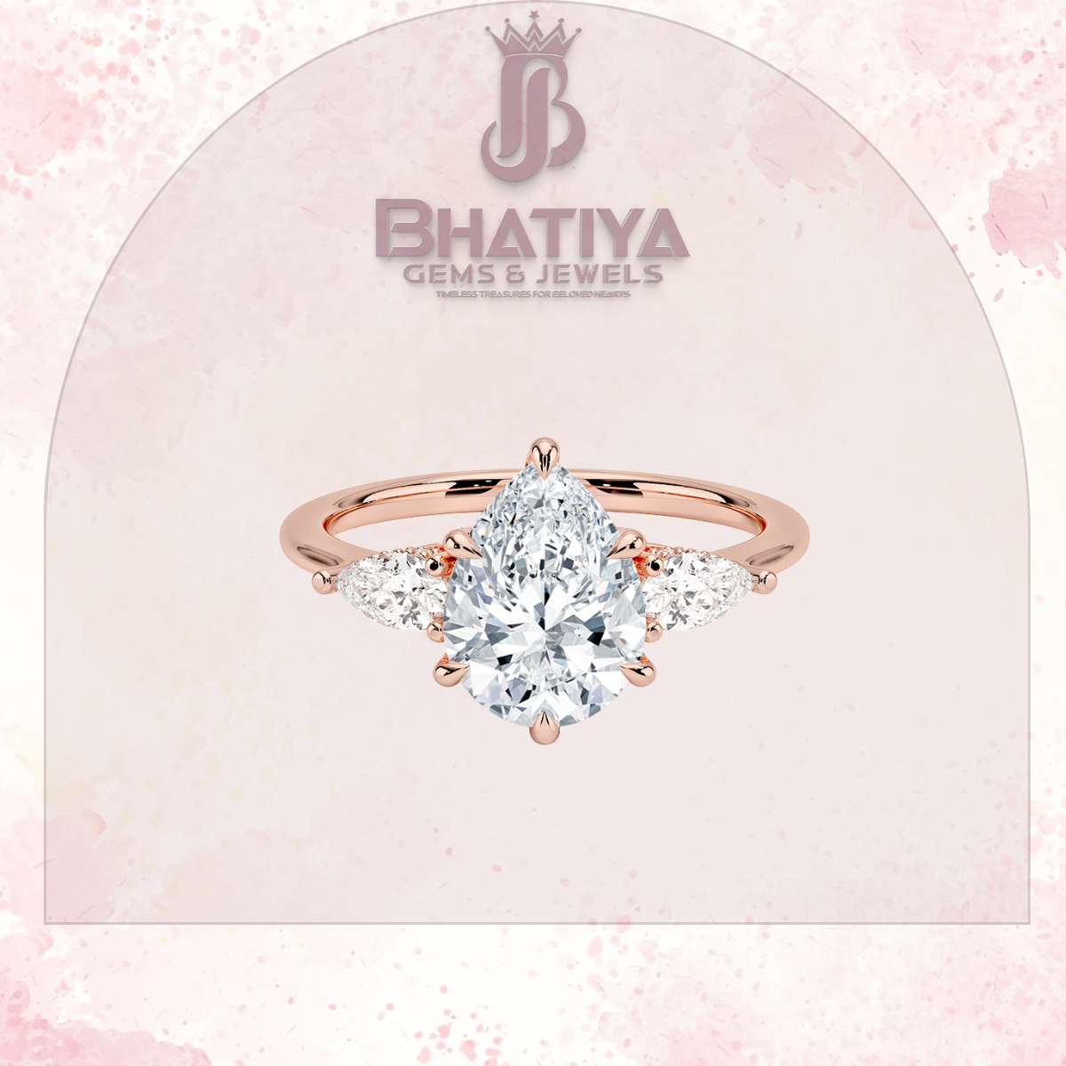 Elegant Diamond Engagement Ring – 14K Yellow Gold with Side Pear-Shaped Diamonds Luxury Fine Jewelry by Bhatiya Gems & Jewels