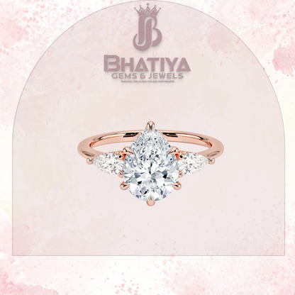 Elegant Diamond Engagement Ring – 14K Yellow Gold with Side Pear-Shaped Diamonds Luxury Fine Jewelry by Bhatiya Gems & Jewels
