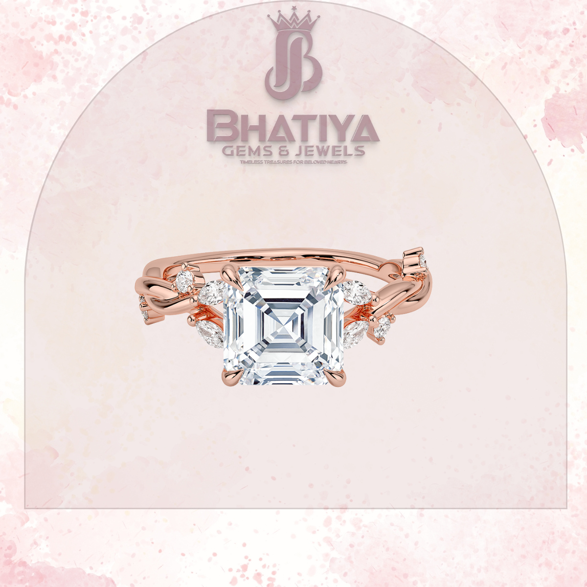 Engagement Ring in 14K Gold with Twisted Vine Band & Marquise Accents
