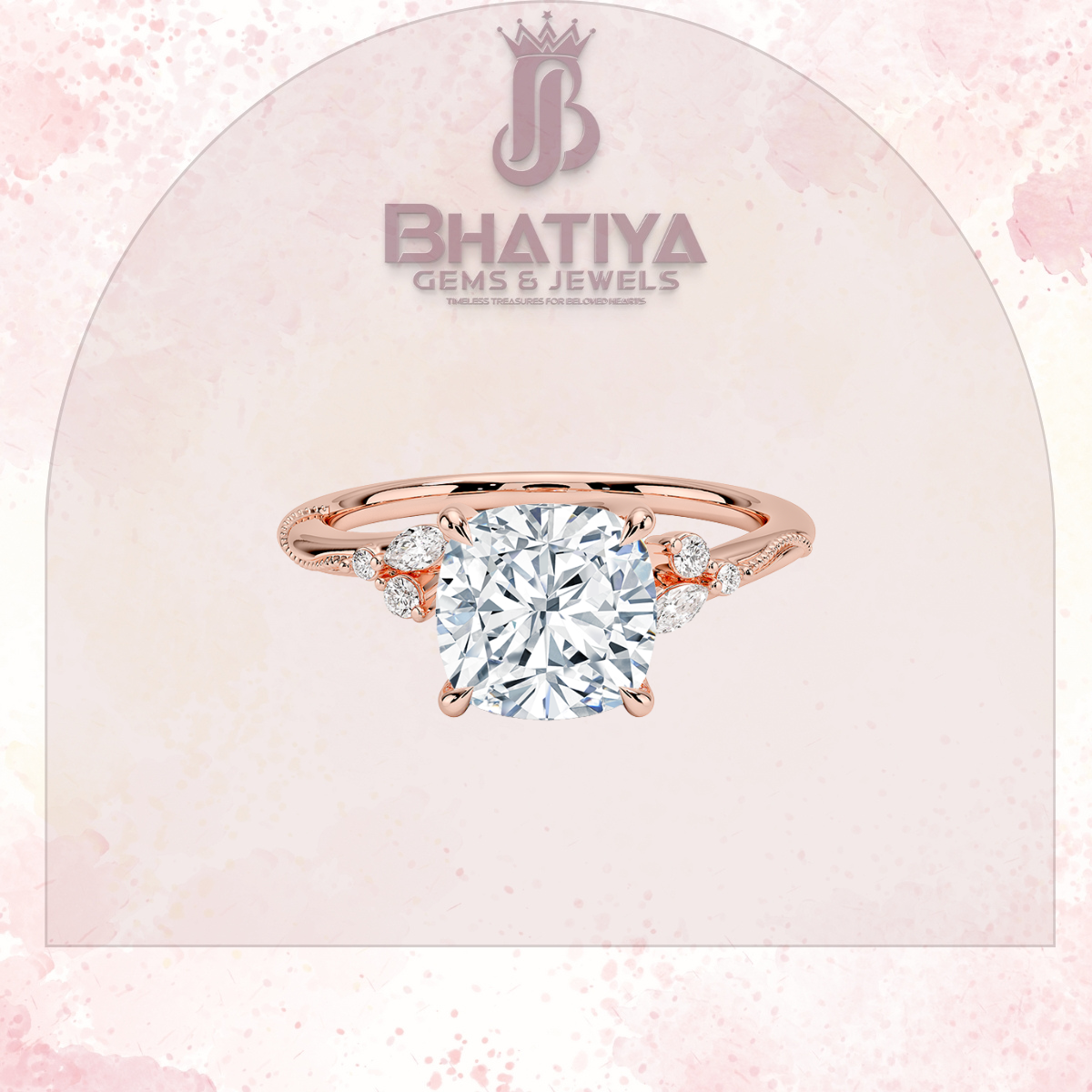 Vintage-Inspired Diamond Engagement Ring – 6-Prong Setting with Side Accents in Yellow Gold