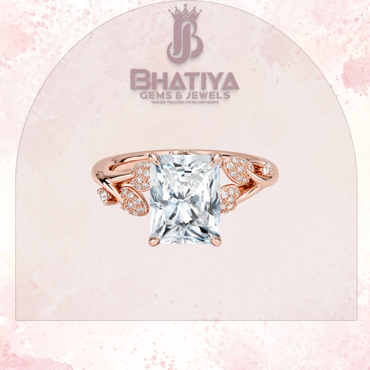 Timeless Elegance Solitaire Ring with Diamond Leaf Accents 14K Gold