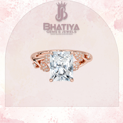 Timeless Elegance Solitaire Ring with Diamond Leaf Accents 14K Gold