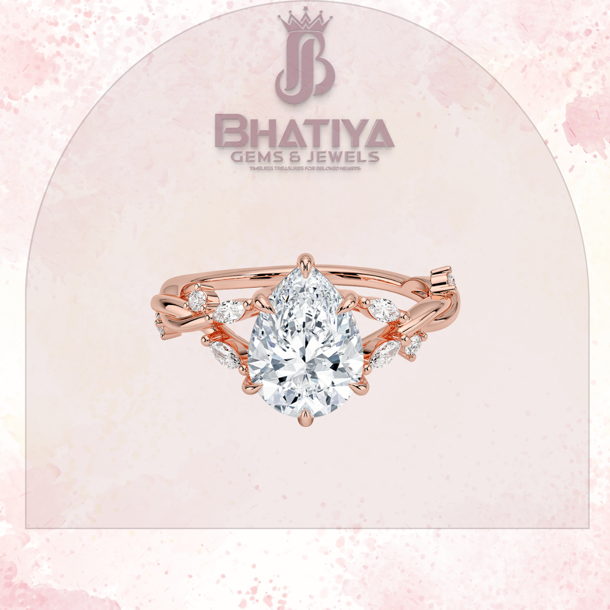 Engagement Ring in 14K Gold with Twisted Vine Band & Marquise Accents