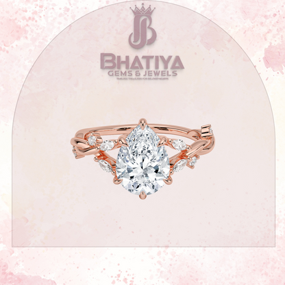 Engagement Ring in 14K Gold with Twisted Vine Band & Marquise Accents