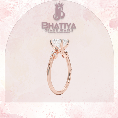 Vintage-Inspired Diamond Engagement Ring – 6-Prong Setting with Side Accents in Yellow Gold