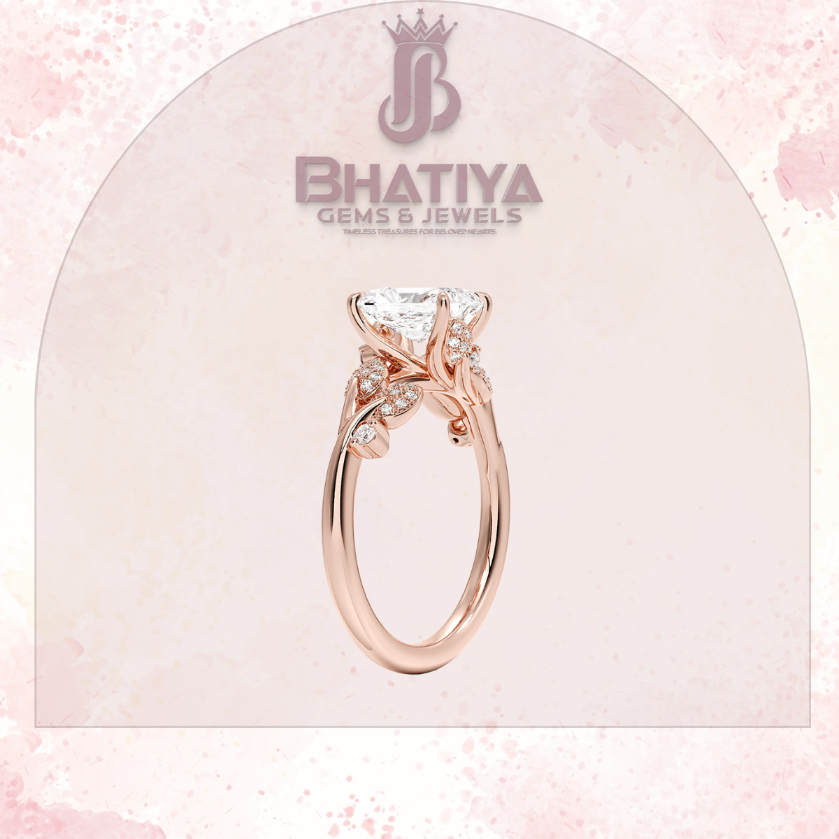 Timeless Elegance Solitaire Ring with Diamond Leaf Accents 14K Gold