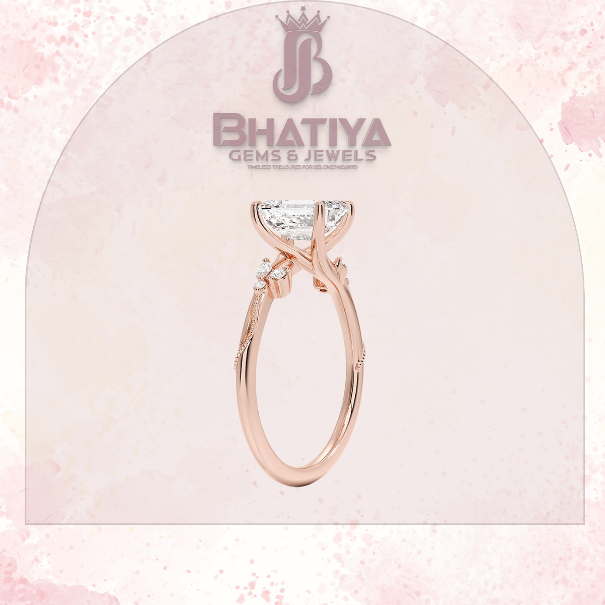 Vintage-Inspired Diamond Engagement Ring – 6-Prong Setting with Side Accents in Yellow Gold