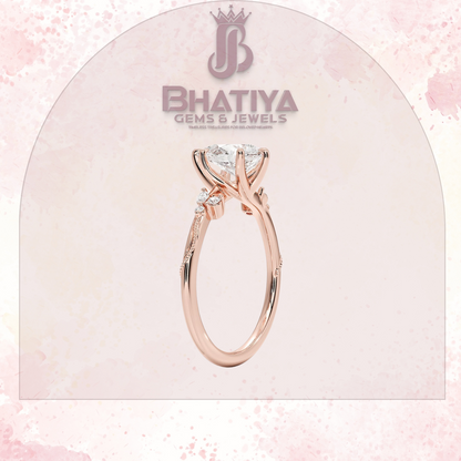 Vintage-Inspired Diamond Engagement Ring – 6-Prong Setting with Side Accents in Yellow Gold