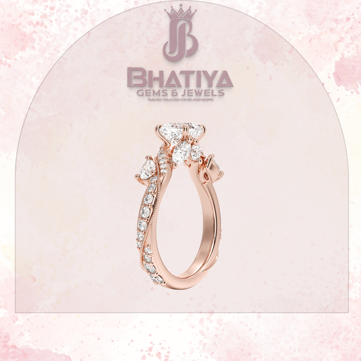 Royal Radiance Diamond Ring – 14K Gold Plated with Twisted Pave Band For Men's and Woman