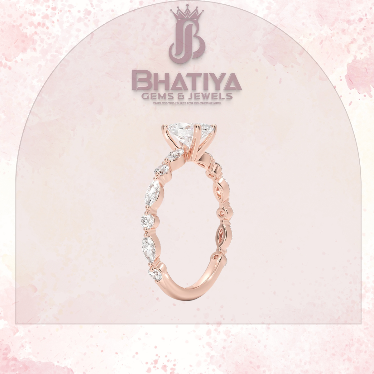 Classic Diamond Ring with Round Diamond Side Accents in IGI Certified Yellow Gold and Silver 925.