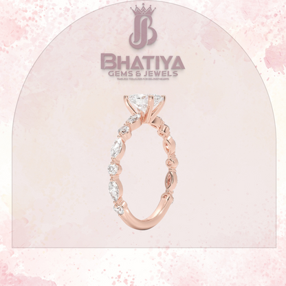 Classic Diamond Ring with Round Diamond Side Accents in IGI Certified Yellow Gold and Silver 925.