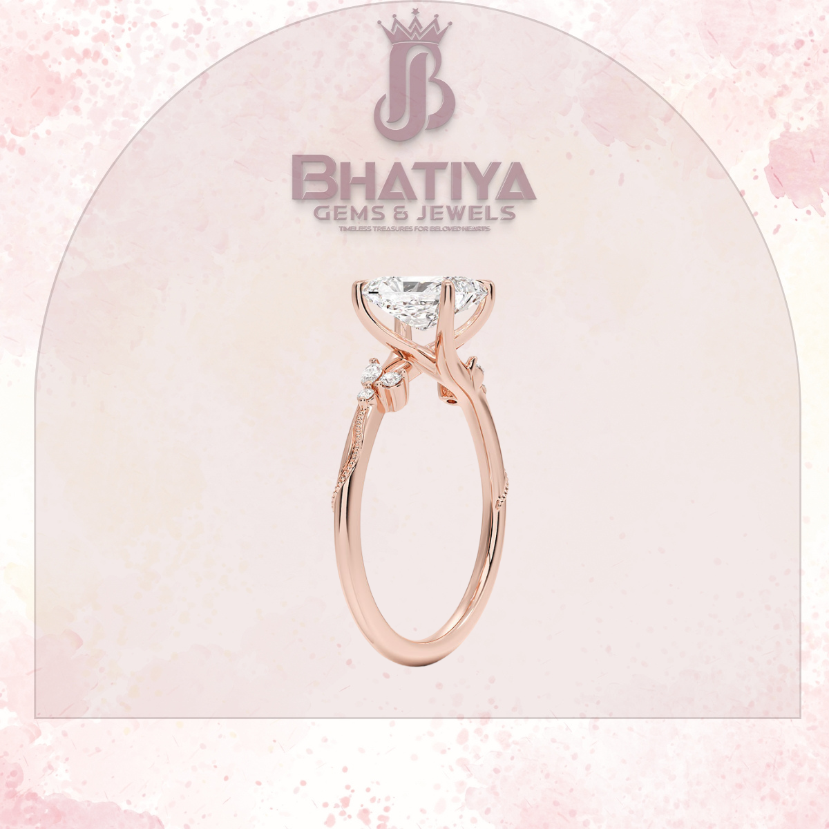 Vintage-Inspired Diamond Engagement Ring – 6-Prong Setting with Side Accents in Yellow Gold