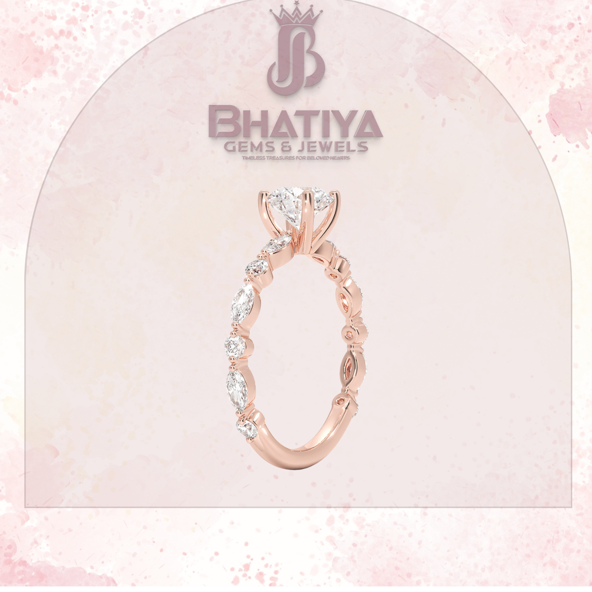 Classic Diamond Ring with Round Diamond Side Accents in IGI Certified Yellow Gold and Silver 925.