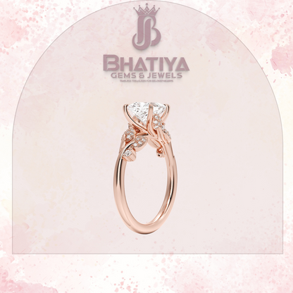 Timeless Elegance Solitaire Ring with Diamond Leaf Accents 14K Gold