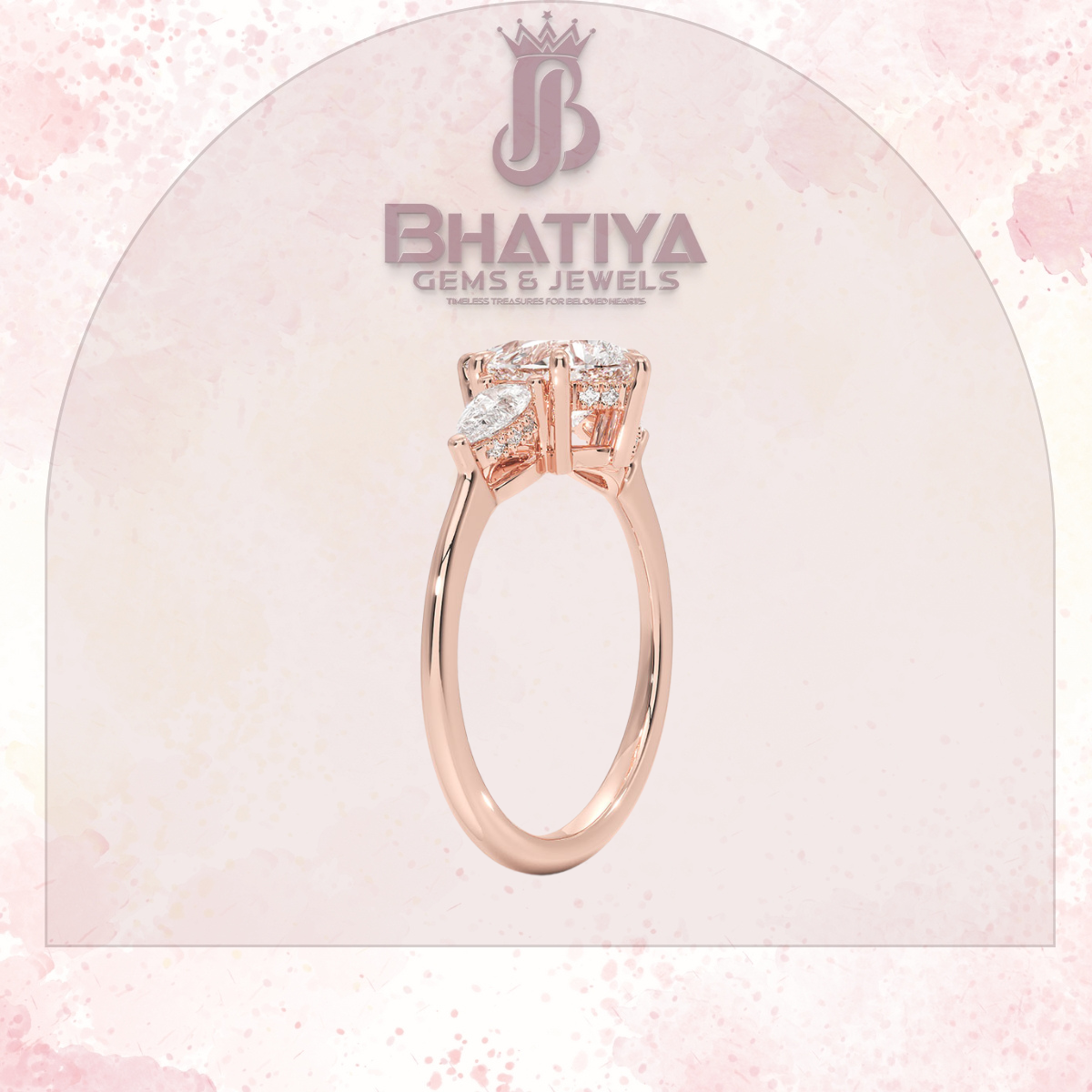 Elegant Diamond Engagement Ring – 14K Yellow Gold with Side Pear-Shaped Diamonds Luxury Fine Jewelry by Bhatiya Gems & Jewels
