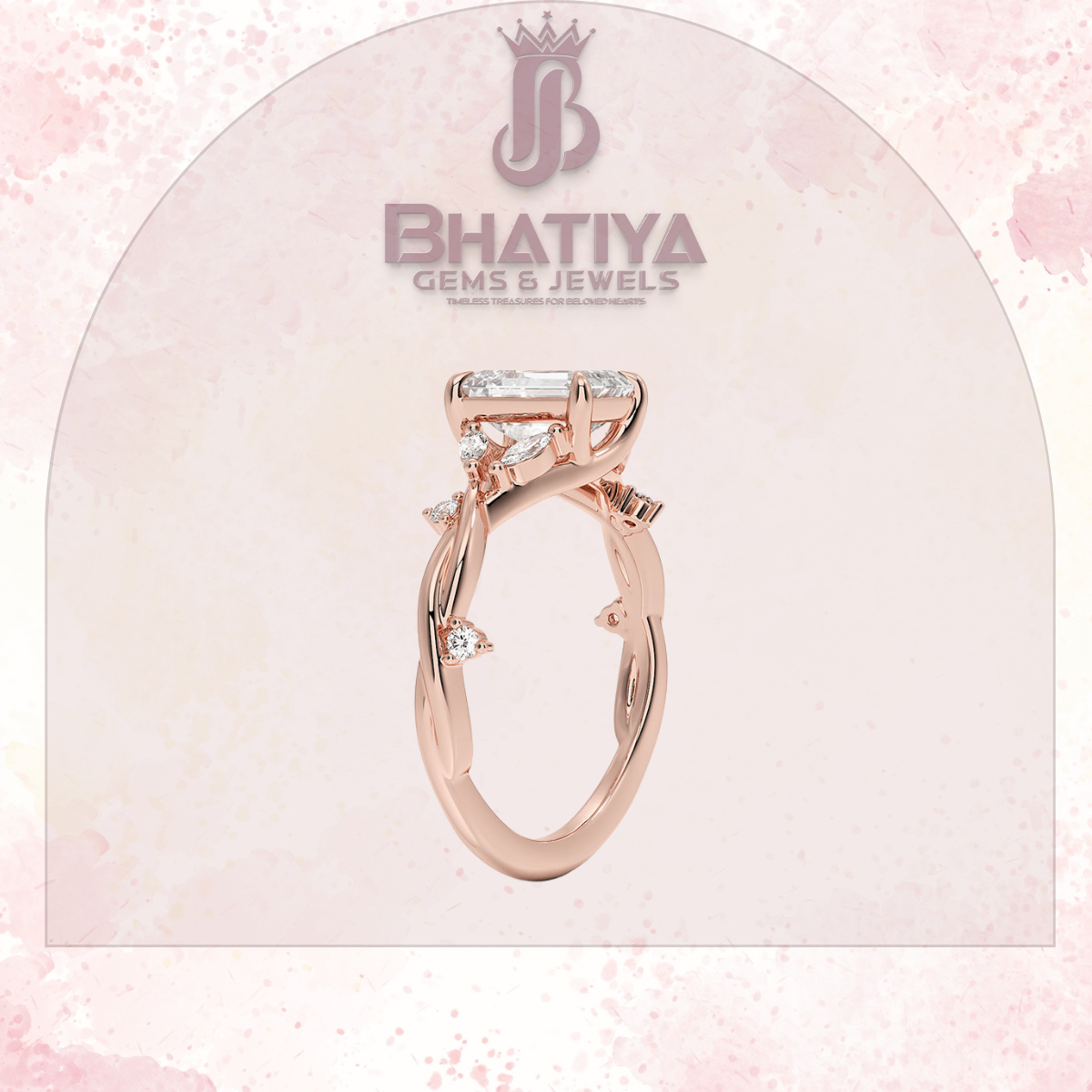 Engagement Ring in 14K Gold with Twisted Vine Band & Marquise Accents