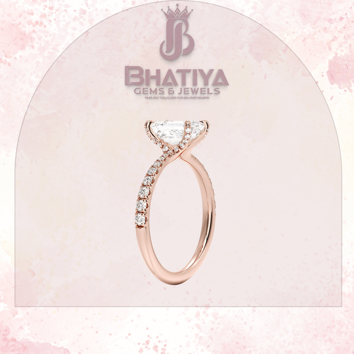 Round Brilliant Moissanite Diamond Solitaire Engagement Ring in 18K Yellow Gold Pave Band Sparkle