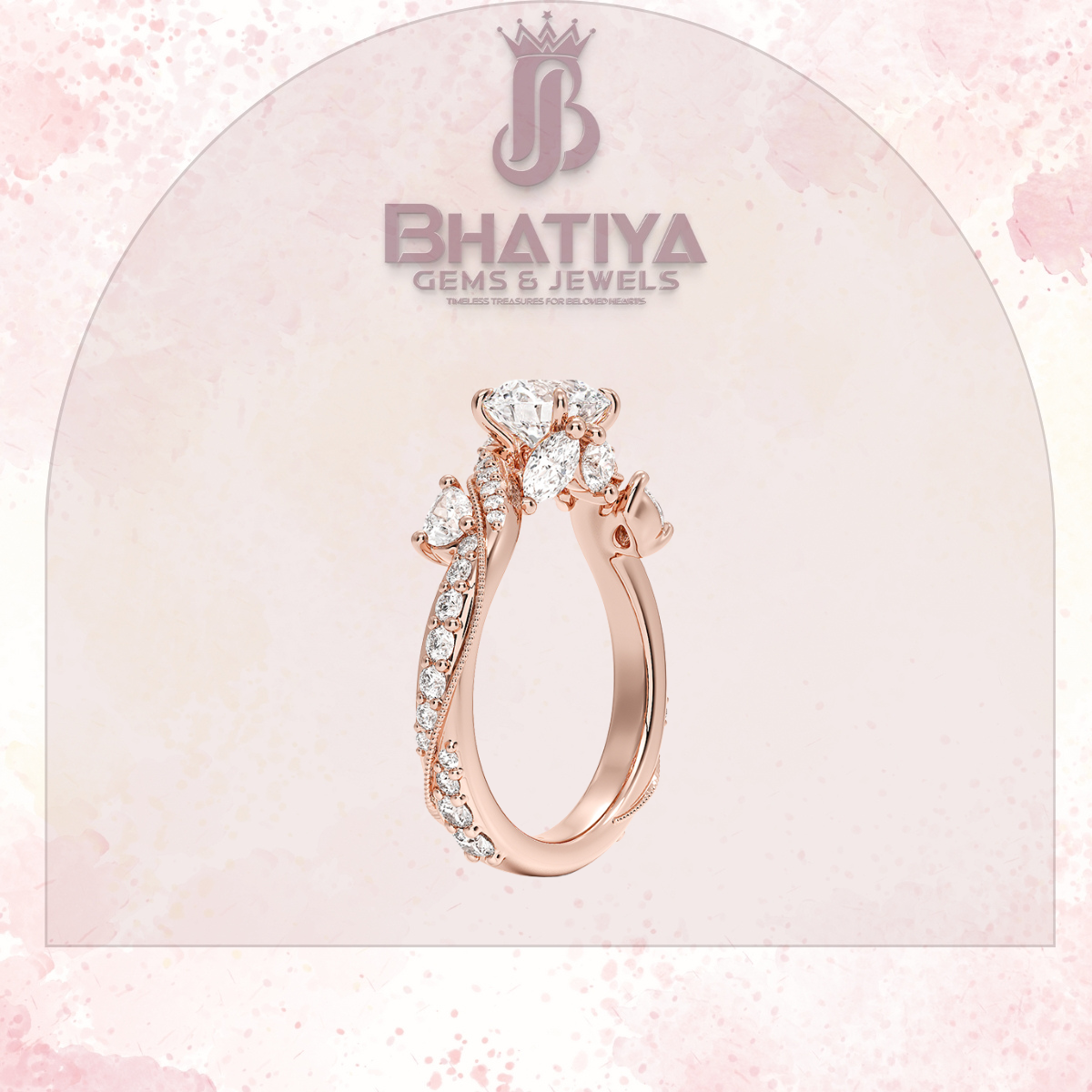 Royal Radiance Diamond Ring – 14K Gold Plated with Twisted Pave Band For Men's and Woman