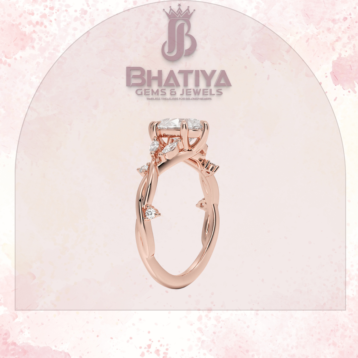 Engagement Ring in 14K Gold with Twisted Vine Band & Marquise Accents