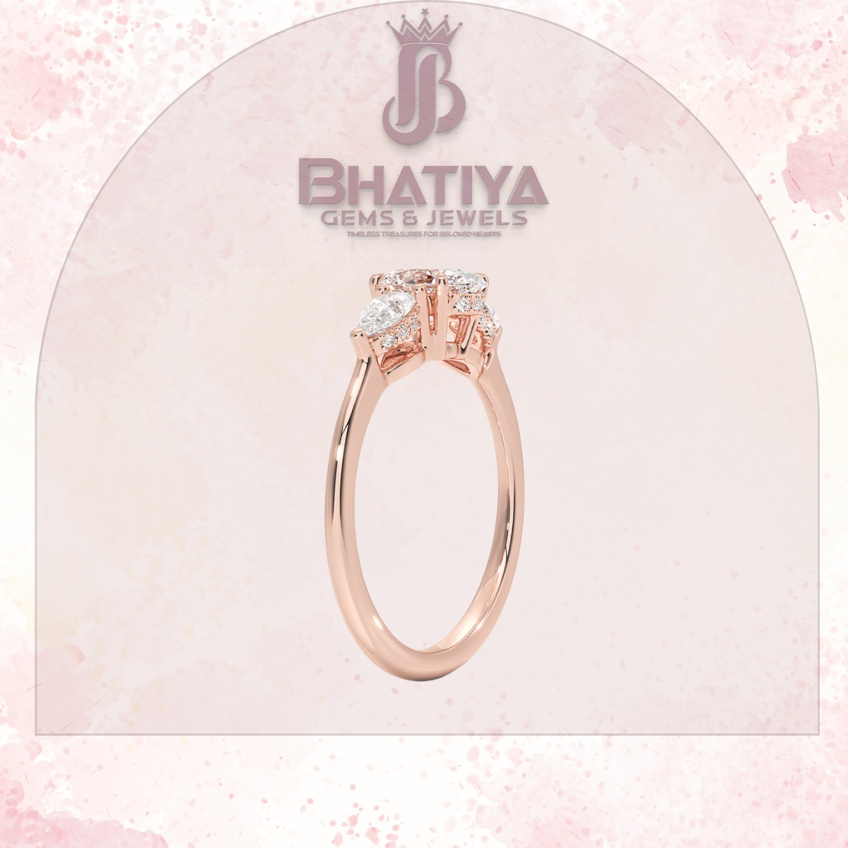 Elegant Diamond Engagement Ring – 14K Yellow Gold with Side Pear-Shaped Diamonds Luxury Fine Jewelry by Bhatiya Gems & Jewels