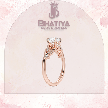 Timeless Elegance Solitaire Ring with Diamond Leaf Accents 14K Gold