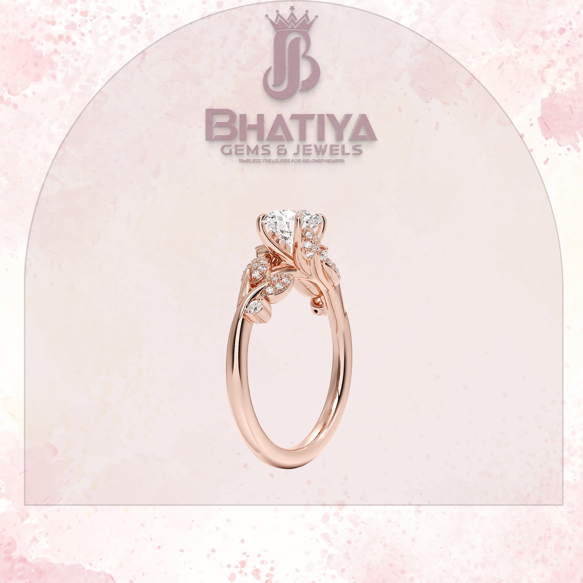 Timeless Elegance Solitaire Ring with Diamond Leaf Accents 14K Gold