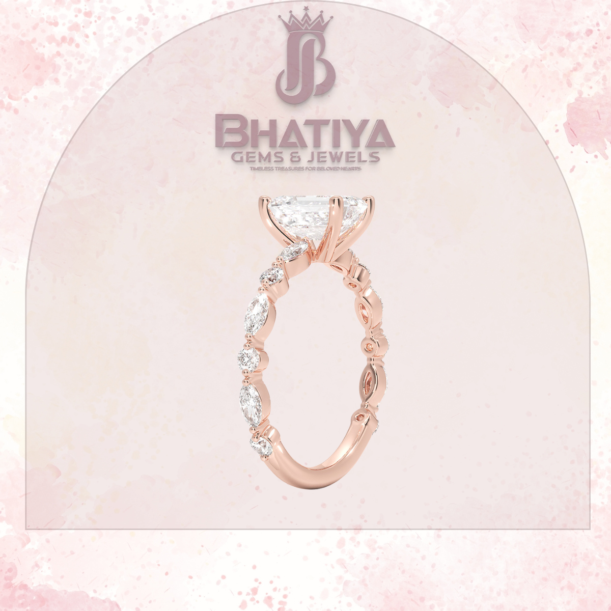 Luxury Diamond Engagement Ring – 14K Yellow Gold with Diamond Cluster Band Solitaire with Sparkling Accents