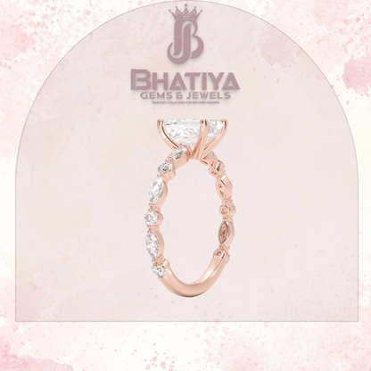 Luxury Diamond Engagement Ring – 14K Yellow Gold with Diamond Cluster Band Solitaire with Sparkling Accents