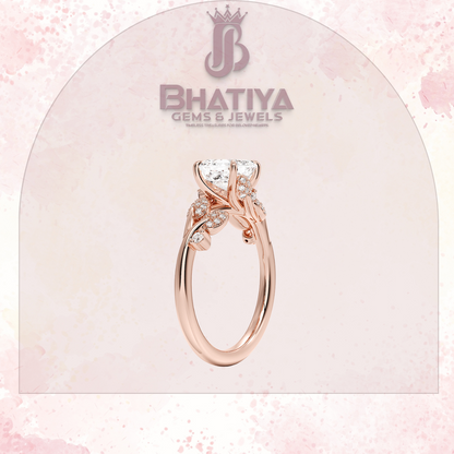 Timeless Elegance Solitaire Ring with Diamond Leaf Accents 14K Gold